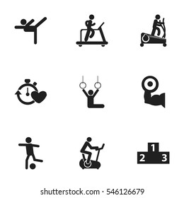Set Of 9 Editable Training Icons. Includes Symbols Such As Heavy Training, Acrobatics, Instruction Male And More. Can Be Used For Web, Mobile, UI And Infographic Design.