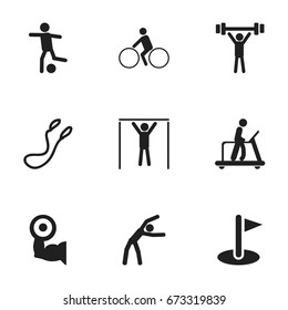 Set Of 9 Editable Training Icons. Includes Symbols Such As Exercise, Heavy Training, Jump Training And More. Can Be Used For Web, Mobile, UI And Infographic Design.