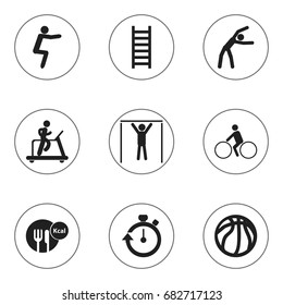 Set Of 9 Editable Training Icons. Includes Symbols Such As Jogging, Stopwatch, Street Workout And More. Can Be Used For Web, Mobile, UI And Infographic Design.