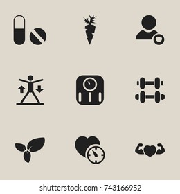 Set Of 9 Editable Training Icons. Includes Symbols Such As Root Vegetable, Strong Love, Training And More. Can Be Used For Web, Mobile, UI And Infographic Design.