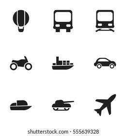 Set Of 9 Editable Transport Icons. Includes Symbols Such As Autobus, Weapon, Car Vehicle And More. Can Be Used For Web, Mobile, UI And Infographic Design.