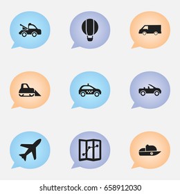 Set Of 9 Editable Transport Icons. Includes Symbols Such As Auto, Tractor, Navigation And More. Can Be Used For Web, Mobile, UI And Infographic Design.