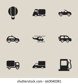 Set Of 9 Editable Transport Icons. Includes Symbols Such As Camion, Chopper, Fuel And More. Can Be Used For Web, Mobile, UI And Infographic Design.