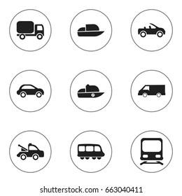 Set Of 9 Editable Transport Icons. Includes Symbols Such As Carriage, Car Vehicle, Motorbus And More. Can Be Used For Web, Mobile, UI And Infographic Design.