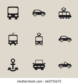 Set Of 9 Editable Transport Icons. Includes Symbols Such As City Drive, Carriage, Autobus And More. Can Be Used For Web, Mobile, UI And Infographic Design.