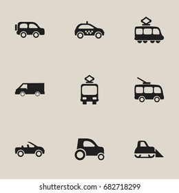 Set Of 9 Editable Transport Icons. Includes Symbols Such As Omnibus, Tractor, Carriage And More. Can Be Used For Web, Mobile, UI And Infographic Design.