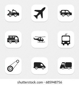 Set Of 9 Editable Transport Icons. Includes Symbols Such As Truck, Lorry, Auto And More. Can Be Used For Web, Mobile, UI And Infographic Design.