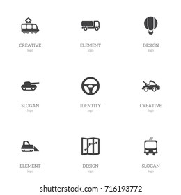 Set Of 9 Editable Transport Icons. Includes Symbols Such As Weapon, Transportation, Airship And More. Can Be Used For Web, Mobile, UI And Infographic Design.