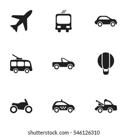 Set Of 9 Editable Transportation Icons. Includes Symbols Such As Airship, Transportation, Car Vehicle And More. Can Be Used For Web, Mobile, UI And Infographic Design.