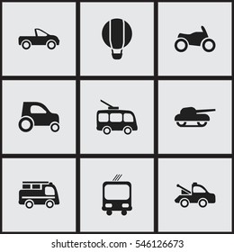 Set Of 9 Editable Transportation Icons. Includes Symbols Such As Part Of Car, Auto, Pickup Truck And More. Can Be Used For Web, Mobile, UI And Infographic Design.