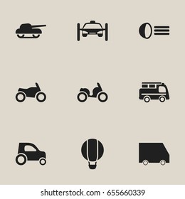 Set Of 9 Editable Transportation Icons. Includes Symbols Such As Washing Auto, Luminary, Food Transport And More. Can Be Used For Web, Mobile, UI And Infographic Design.