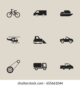 Set Of 9 Editable Transportation Icons. Includes Symbols Such As Van, Cycle, Tanker And More. Can Be Used For Web, Mobile, UI And Infographic Design.