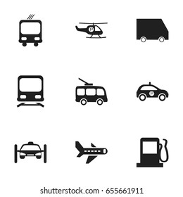 Set Of 9 Editable Transportation Icons. Includes Symbols Such As Washing Auto, Sheriff, Food Transport And More. Can Be Used For Web, Mobile, UI And Infographic Design.