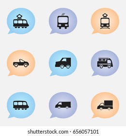 Set Of 9 Editable Transportation Icons. Includes Symbols Such As Suv, Camion, Streetcar And More. Can Be Used For Web, Mobile, UI And Infographic Design.