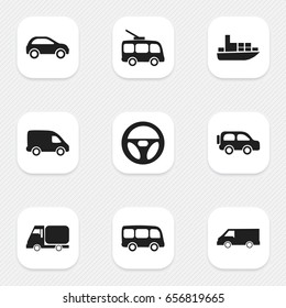 Set Of 9 Editable Transportation Icons. Includes Symbols Such As Tour Bus, Omnibus, Family Jeep And More. Can Be Used For Web, Mobile, UI And Infographic Design.