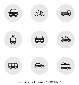 Set Of 9 Editable Transportation Icons. Includes Symbols Such As Auto, Tour Bus, Cycle And More. Can Be Used For Web, Mobile, UI And Infographic Design.