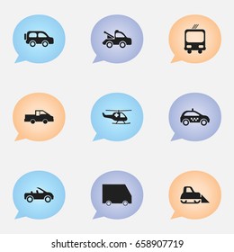 Set Of 9 Editable Transportation Icons. Includes Symbols Such As Cab, Transportation, Carriage And More. Can Be Used For Web, Mobile, UI And Infographic Design.