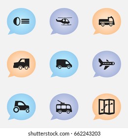 Set Of 9 Editable Transportation Icons. Includes Symbols Such As Airplane, Bogie, Omnibus And More. Can Be Used For Web, Mobile, UI And Infographic Design.
