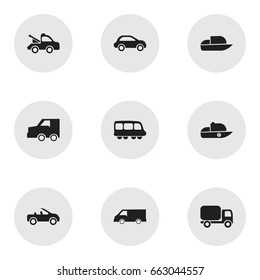 Set Of 9 Editable Transportation Icons. Includes Symbols Such As Car Vehicle, Motorbus, Suv And More. Can Be Used For Web, Mobile, UI And Infographic Design.