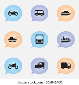Set Of 9 Editable Transportation Icons. Includes Symbols Such As Hatchback, Suv, Weapon And More. Can Be Used For Web, Mobile, UI And Infographic Design.