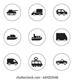Set Of 9 Editable Transportation Icons. Includes Symbols Such As Food Transport, Delivery, Carriage And More. Can Be Used For Web, Mobile, UI And Infographic Design.