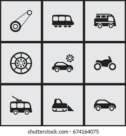 Set Of 9 Editable Transportation Icons. Includes Symbols Such As Wheel, Motorbike, Lorry And More. Can Be Used For Web, Mobile, UI And Infographic Design.