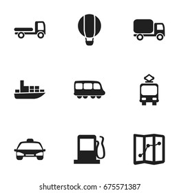 Set Of 9 Editable Transportation Icons. Includes Symbols Such As Service Car, Fuel, Navigation And More. Can Be Used For Web, Mobile, UI And Infographic Design.
