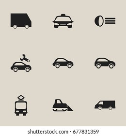 Set Of 9 Editable Transportation Icons. Includes Symbols Such As Cable Railway, Food Transport, Luminary And More. Can Be Used For Web, Mobile, UI And Infographic Design.