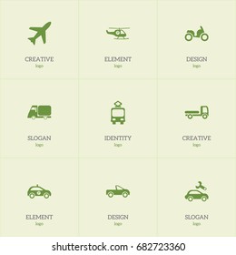 Set Of 9 Editable Transportation Icons. Includes Symbols Such As Sheriff, Helicopter, Cable Railway And More. Can Be Used For Web, Mobile, UI And Infographic Design.