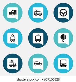 Set Of 9 Editable Transportation Icons. Includes Symbols Such As Cable Railway, Transportation, Drive Control And More. Can Be Used For Web, Mobile, UI And Infographic Design.