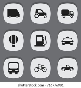 Set Of 9 Editable Transportation Icons. Includes Symbols Such As Airship, Food Transport, Autobus And More. Can Be Used For Web, Mobile, UI And Infographic Design.