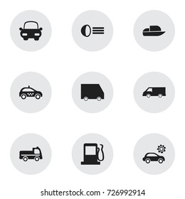 Set Of 9 Editable Transportation Icons. Includes Symbols Such As Luminary, Fuel, Food Transport And More. Can Be Used For Web, Mobile, UI And Infographic Design.