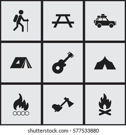 Set Of 9 Editable Travel Icons. Includes Symbols Such As Voyage Car, Ax, Blaze And More. Can Be Used For Web, Mobile, UI And Infographic Design.