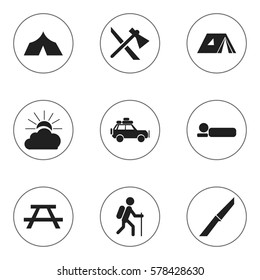 Set Of 9 Editable Travel Icons. Includes Symbols Such As Gait, Voyage Car, Desk And More. Can Be Used For Web, Mobile, UI And Infographic Design.