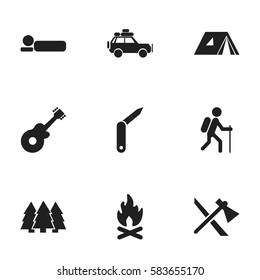 Set Of 9 Editable Travel Icons. Includes Symbols Such As Gait, Pine, Tomahawk And More. Can Be Used For Web, Mobile, UI And Infographic Design.