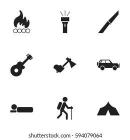 Set Of 9 Editable Travel Icons. Includes Symbols Such As Lantern, Knife, Gait And More. Can Be Used For Web, Mobile, UI And Infographic Design.