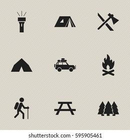 Set Of 9 Editable Travel Icons. Includes Symbols Such As Desk, Voyage Car, Fever And More. Can Be Used For Web, Mobile, UI And Infographic Design.