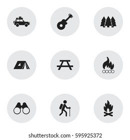 Set Of 9 Editable Travel Icons. Includes Symbols Such As Gait, Blaze, Pine And More. Can Be Used For Web, Mobile, UI And Infographic Design.
