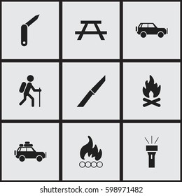 Set Of 9 Editable Travel Icons. Includes Symbols Such As Fever, Gait, Sport Vehicle And More. Can Be Used For Web, Mobile, UI And Infographic Design.