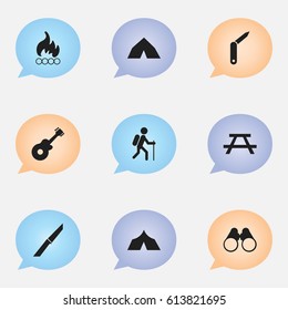 Set Of 9 Editable Travel Icons. Includes Symbols Such As Desk, Refuge, Gait And More. Can Be Used For Web, Mobile, UI And Infographic Design.