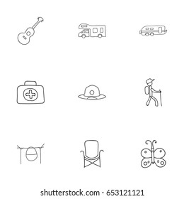 Set Of 9 Editable Travel Icons. Includes Symbols Such As Seat, Hiker, Beauty Insect And More. Can Be Used For Web, Mobile, UI And Infographic Design.