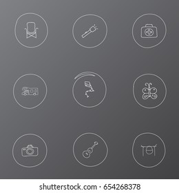 Set Of 9 Editable Travel Icons. Includes Symbols Such As Beauty Insect, Seat, Caravan And More. Can Be Used For Web, Mobile, UI And Infographic Design.