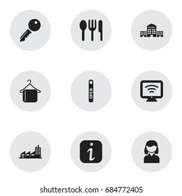 Set Of 9 Editable Travel Icons. Includes Symbols Such As Hanger, Unblock Access, Information Sign And More. Can Be Used For Web, Mobile, UI And Infographic Design.