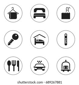 Set Of 9 Editable Travel Icons. Includes Symbols Such As Open Sign, Hanger, Unblock Access And More. Can Be Used For Web, Mobile, UI And Infographic Design.
