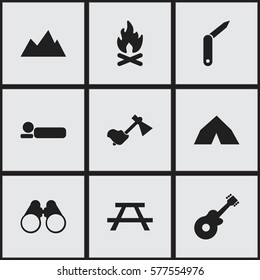 Set Of 9 Editable Trip Icons. Includes Symbols Such As Fever, Clasp-Knife, Desk And More. Can Be Used For Web, Mobile, UI And Infographic Design.