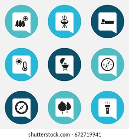 Set Of 9 Editable Trip Icons. Includes Symbols Such As Navigation, And More. Can Be Used For Web, Mobile, UI And Infographic Design.