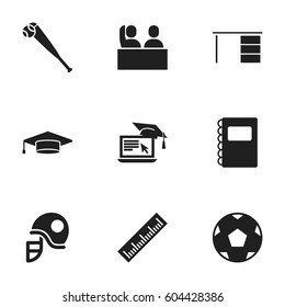 Set Of 9 Editable University Icons. Includes Symbols Such As Hardhat, Distance Learning, Student And More. Can Be Used For Web, Mobile, UI And Infographic Design.