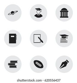 Set Of 9 Editable University Icons. Includes Symbols Such As Astrology, Nib, Workbook And More. Can Be Used For Web, Mobile, UI And Infographic Design.
