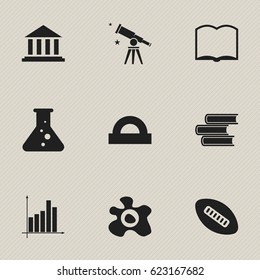 Set Of 9 Editable University Icons. Includes Symbols Such As Binoculars, Library, Book And More. Can Be Used For Web, Mobile, UI And Infographic Design.