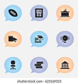 Set Of 9 Editable University Icons. Includes Symbols Such As Bookmark, Univercity, Museum And More. Can Be Used For Web, Mobile, UI And Infographic Design.
